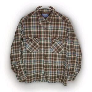 Pendleton Board Shirt Loop Collar Virgin Wool Button Down Men's Sze L VTG Plaid